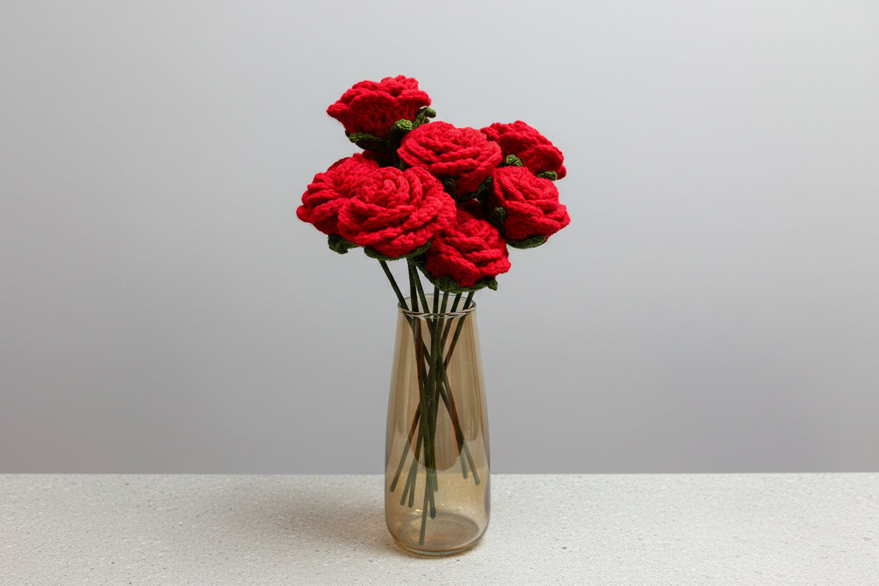Handmade crochet rose flower with wire stem — everlasting yarn rose by The Crochet Nest