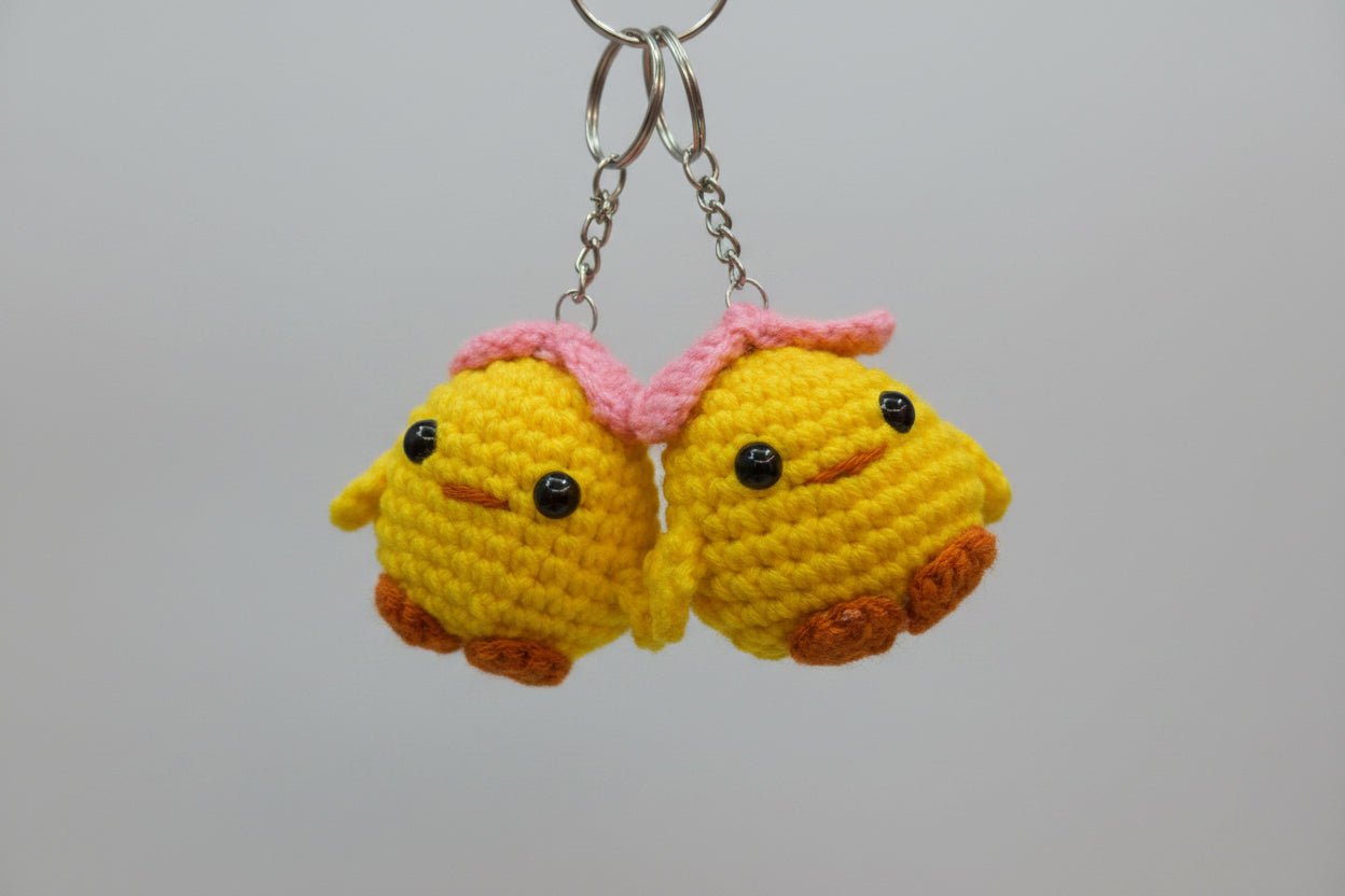 Cute handmade crochet chick keychain amigurumi with metal keyring by The Crochet Nest