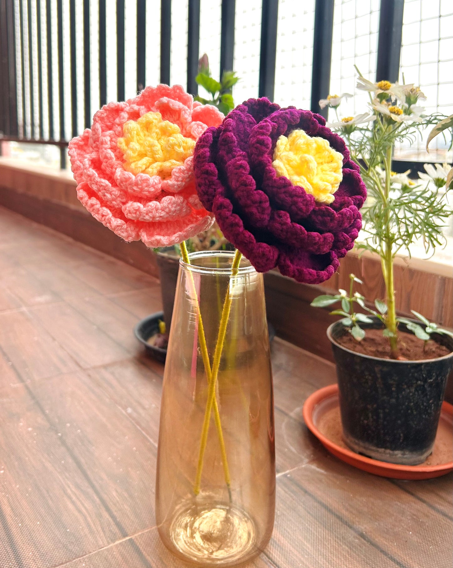 Handmade crochet peony flower in pink — full bloom everlasting artificial flower by The Crochet Nest