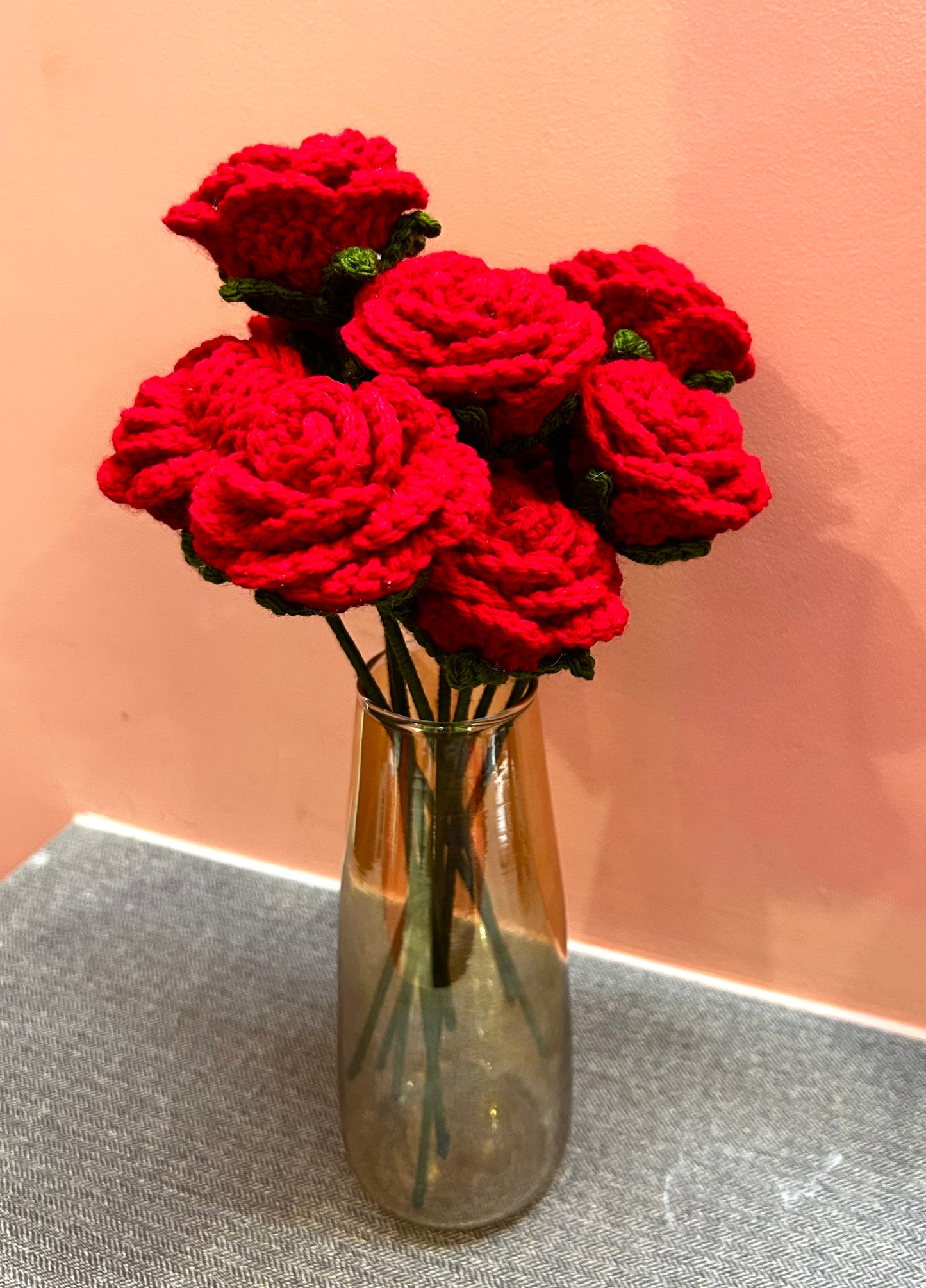 Handmade crochet rose flower with wire stem — everlasting yarn rose by The Crochet Nest
