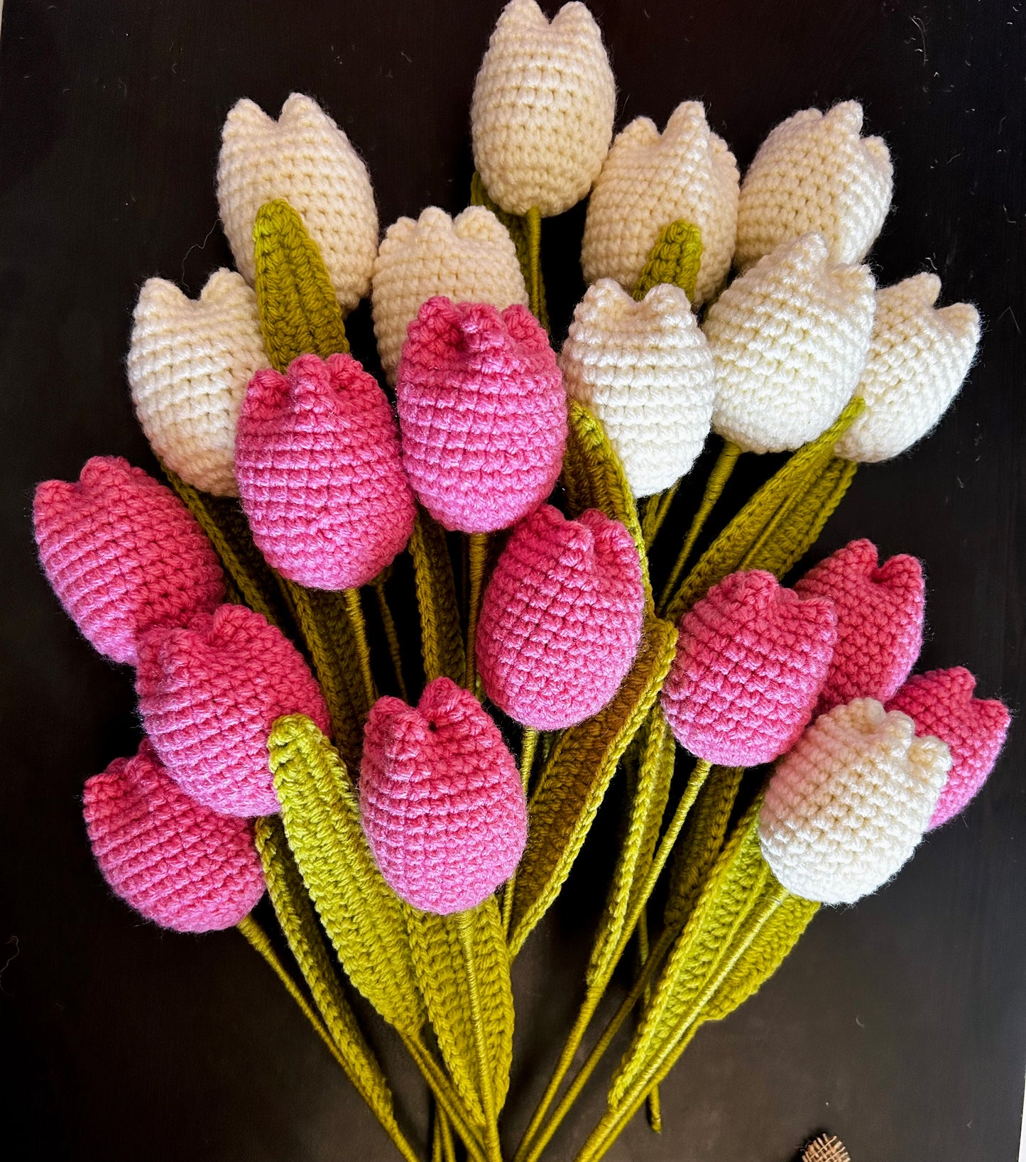 Handmade crochet tulip flower with wire stem — elegant artificial tulip by The Crochet Nest

