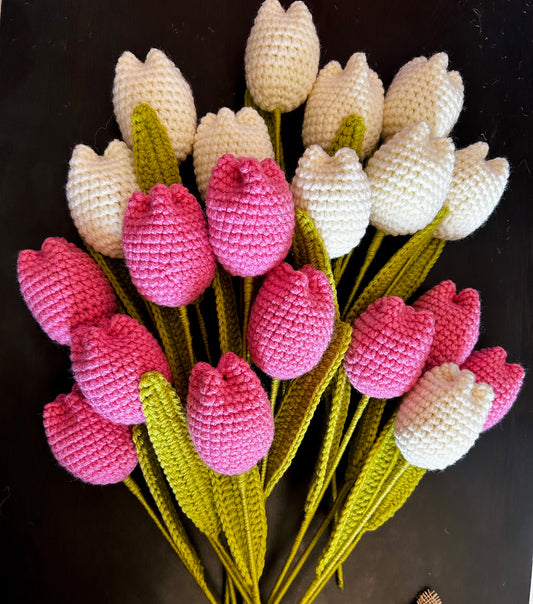 Handmade crochet tulip flower with wire stem — elegant artificial tulip by The Crochet Nest

