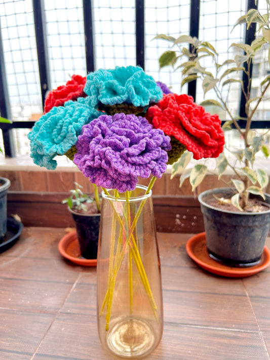 Handmade crochet carnation flower with wire stem — everlasting artificial flower by The Crochet Nest
