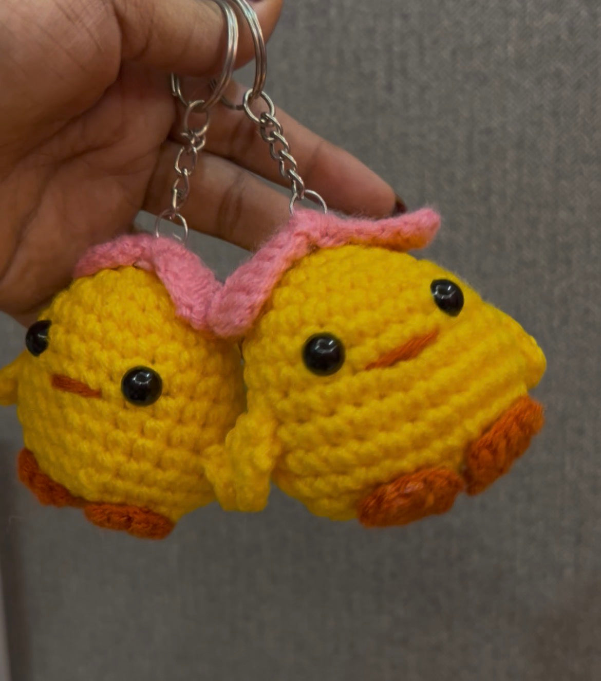 Cute handmade crochet chick keychain amigurumi with metal keyring by The Crochet Nest
