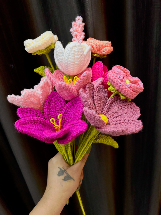 Handmade crochet mixed flower bouquet with poppy, lily, gesang, lavender and tulip stems by The Crochet Nest