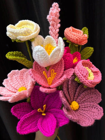 Crochet Mixed Flower Bunch — Everlasting Bouquet (10 Flowers)